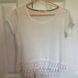 White T-Shirt with Lace Detailing